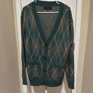 PacSun Women's Green and Gray Diamond Cardigan